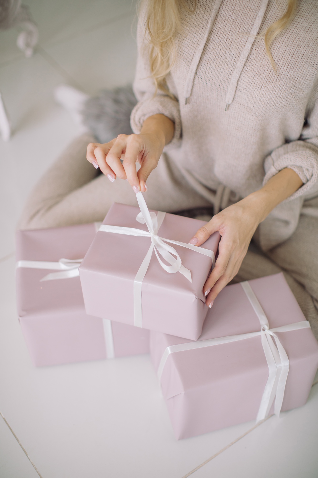 Woman unpacking presents.