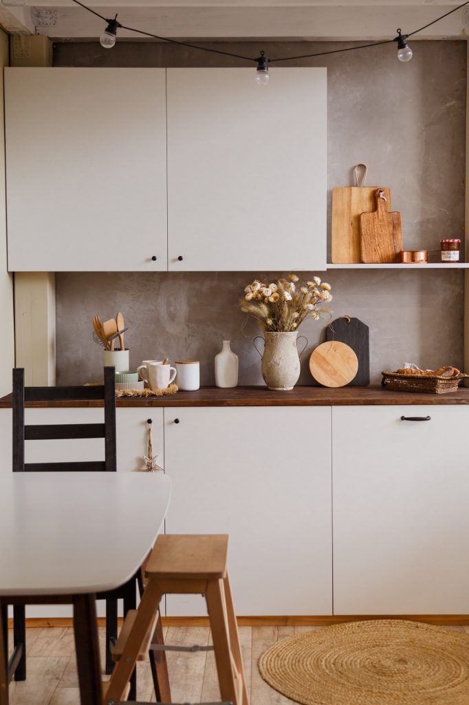 White rustic kitchen interior